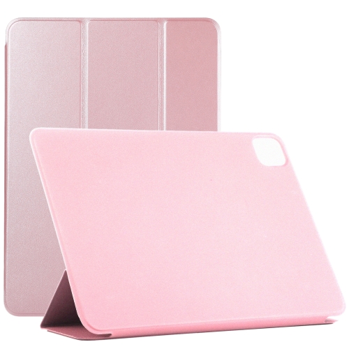 

For iPad Pro 12.9 inch(2020) Horizontal Flip Ultra-thin Double-sided Clip Non-buckle Magnetic PU Leather Tablet Case With Three-folding Holder & Sleep / Wake-up Function(Rose Gold)