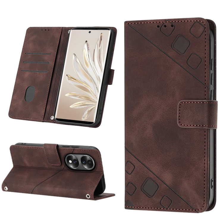 

For Honor 70 Skin-feel Embossed Leather Phone Case(Brown)