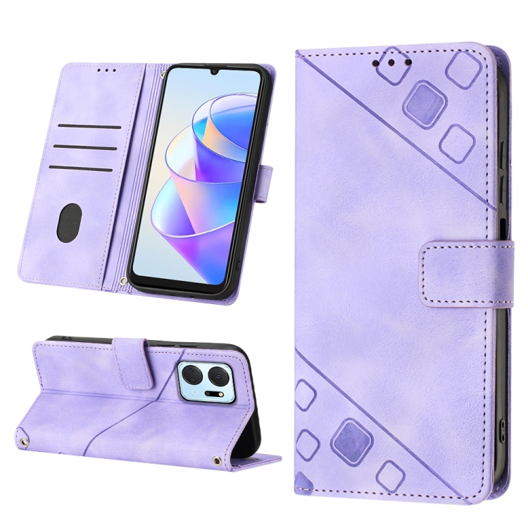 

For Honor X7a 4G Global Skin-feel Embossed Leather Phone Case(Light Purple)