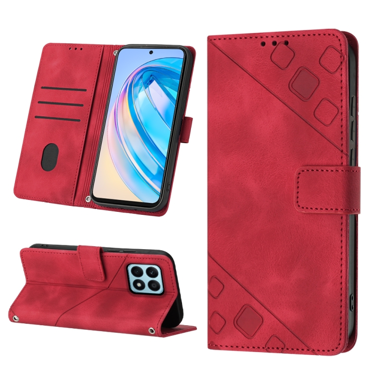 

For Honor X8a 4G Global Skin-feel Embossed Leather Phone Case(Red)