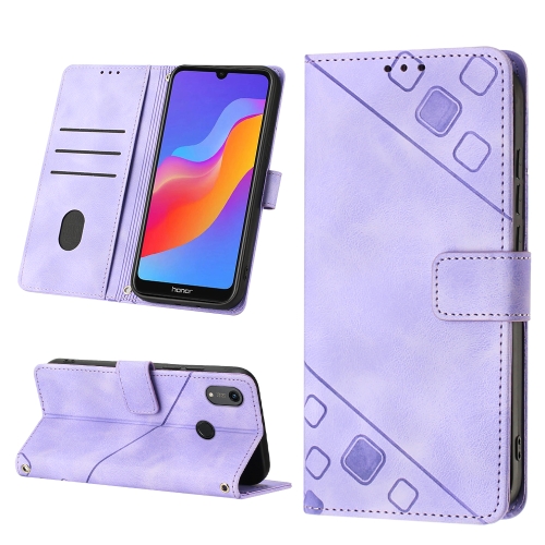 

Skin-feel Embossed Leather Phone Case For Honor 8A/Y6 Pro 2019/Play 8A/8A Pro/8A 2020/8A Prime/Huawei Enjoy 9e/Huawei Y6 2019/Y6s 2019(Light Purple)
