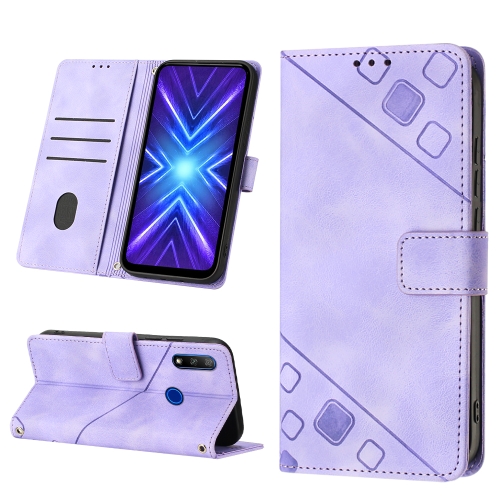 

Skin-feel Embossed Leather Phone Case For Honor 9X Global/Huawei P Smart Z/Y9 Prime 2019/Enjoy 10 Plus(Light Purple)