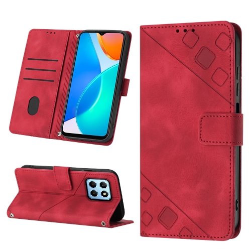 

For Honor X6 / X8 5G Skin-feel Embossed Leather Phone Case(Red)