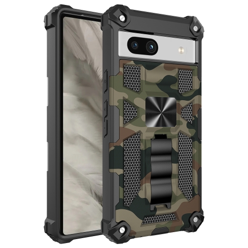 

For Google Pixel 7a Camouflage Armor Kickstand TPU + PC Magnetic Phone Case(Army Green)