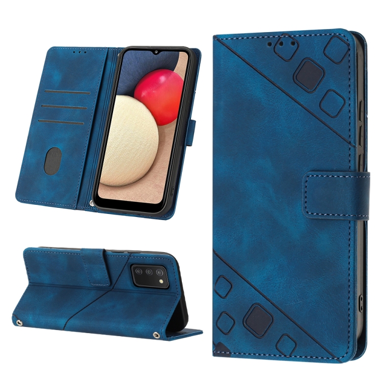 

For Samsung Galaxy A02s 166mm Skin-feel Embossed Leather Phone Case(Blue)