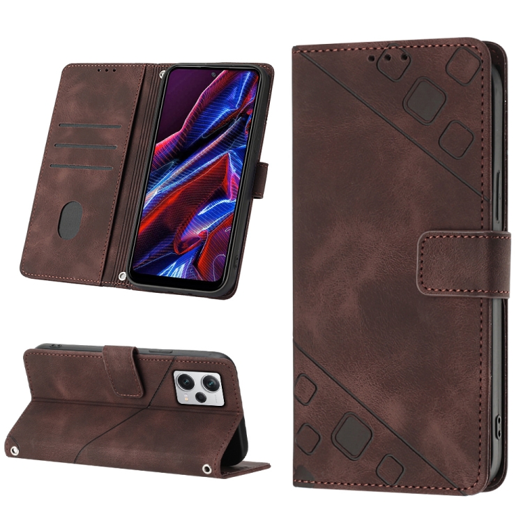

Skin-feel Embossed Leather Phone Case For Xiaomi Poco X5 5G/Redmi Note 12 China/Redmi Note 12 Global(Brown)