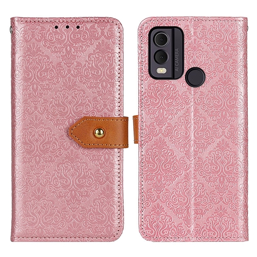 

For Nokia C22 4G European Floral Embossed Flip Leather Phone Case(Pink)