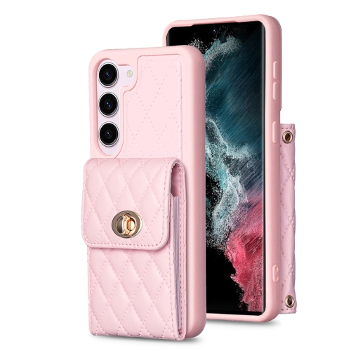 

For Samsung Galaxy S23 5G Vertical Metal Buckle Wallet Rhombic Leather Phone Case(Pink)