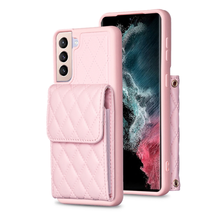 

For Samsung Galaxy S21+ 5G Vertical Wallet Rhombic Leather Phone Case(Pink)