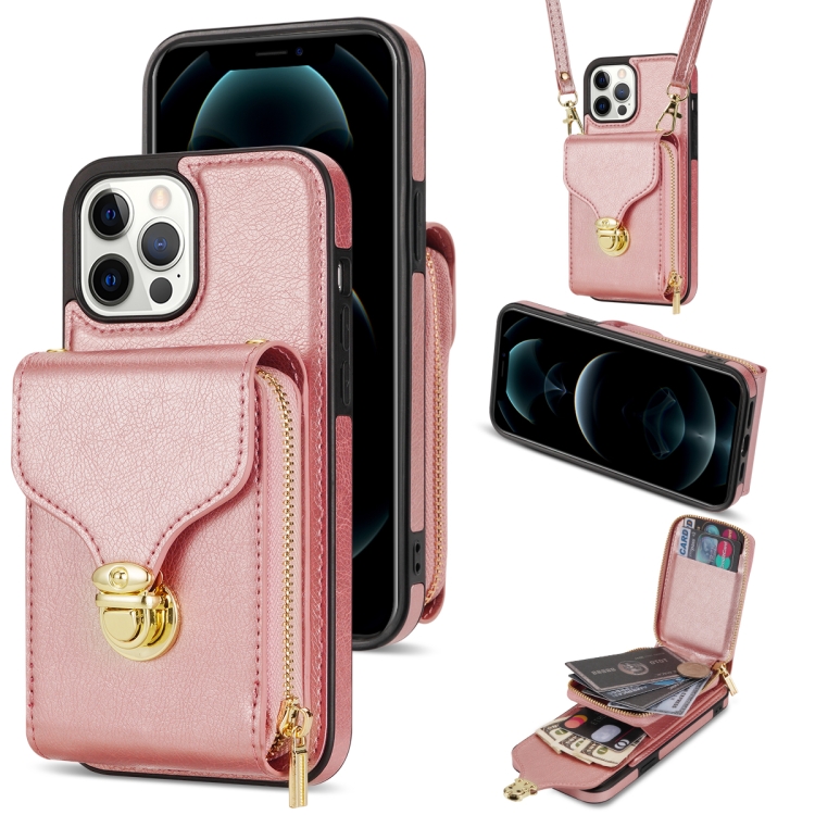 

For iPhone 13 Pro Zipper Hardware Card Wallet Phone Case(Rose Gold)