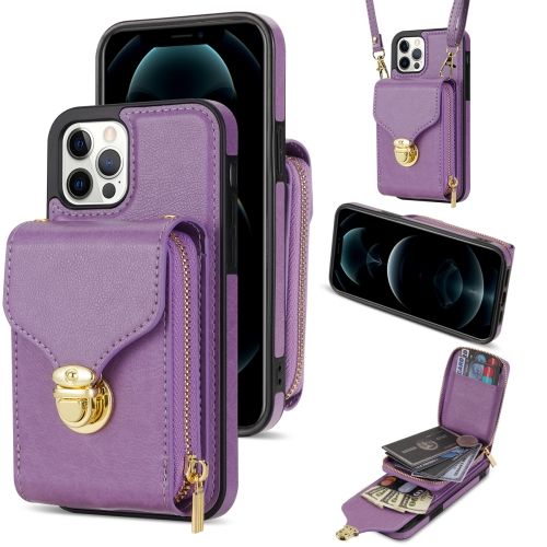 

For iPhone 12 Pro Max Zipper Hardware Card Wallet Phone Case(Purple)
