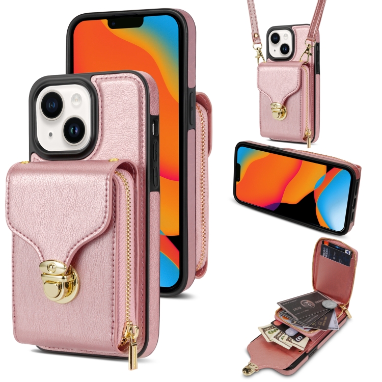 

For iPhone 13 mini Zipper Hardware Card Wallet Phone Case(Rose Gold)