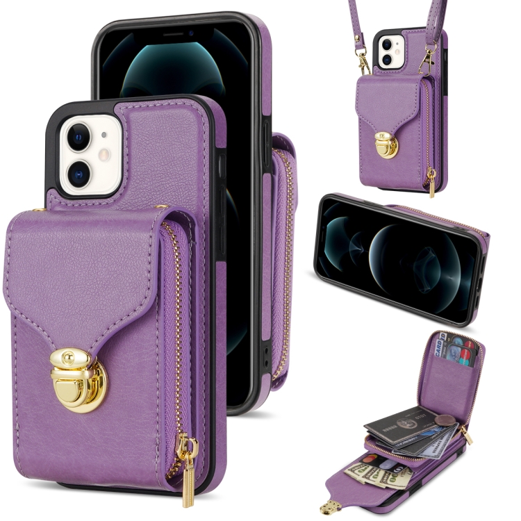 

For iPhone 12 mini Zipper Hardware Card Wallet Phone Case(Purple)