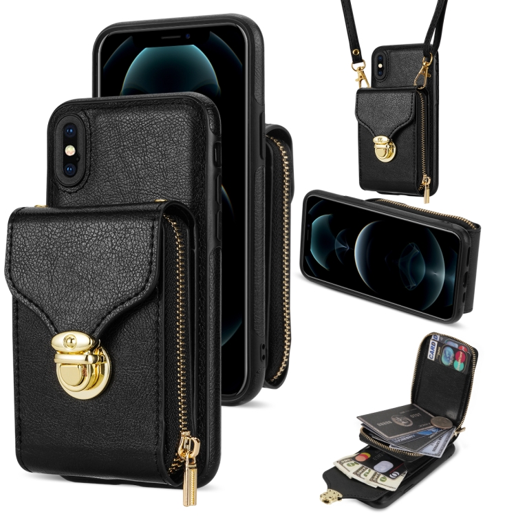 

For iPhone XS Max Zipper Hardware Card Wallet Phone Case(Black)