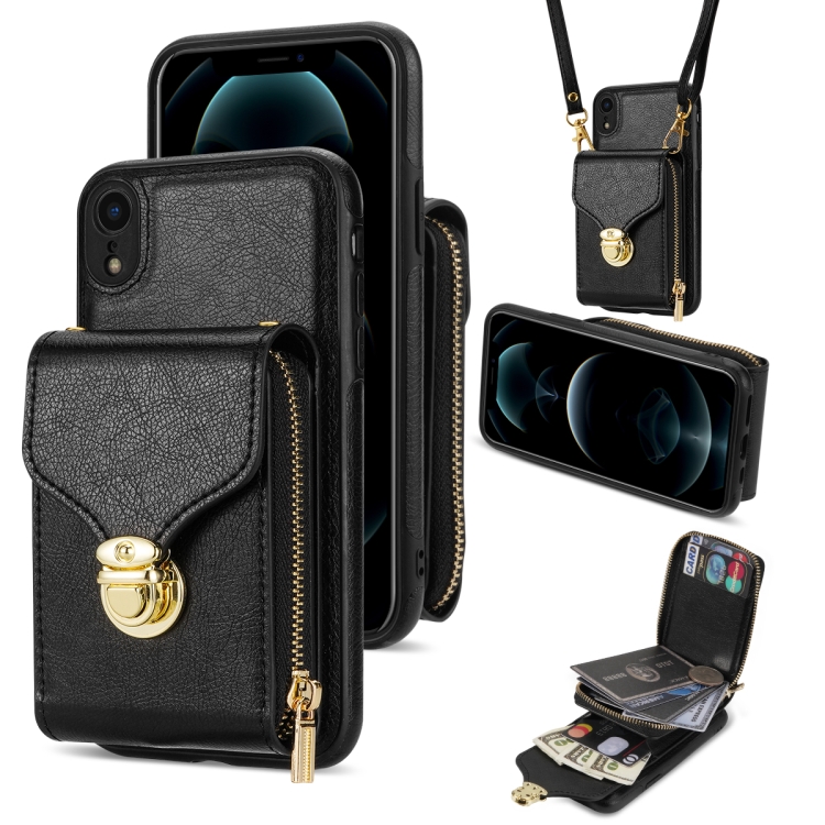 

For iPhone XR Zipper Hardware Card Wallet Phone Case(Black)