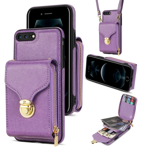 

For iPhone 8 Plus / 7 Plus Zipper Hardware Card Wallet Phone Case(Purple)
