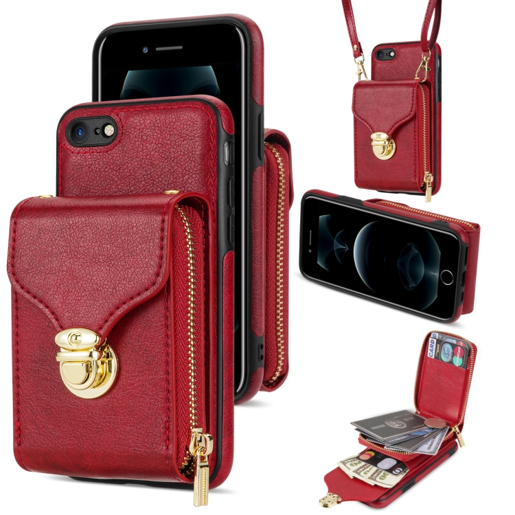 

For iPhone 6s Plus / 6 Plus Zipper Hardware Card Wallet Phone Case(Red)