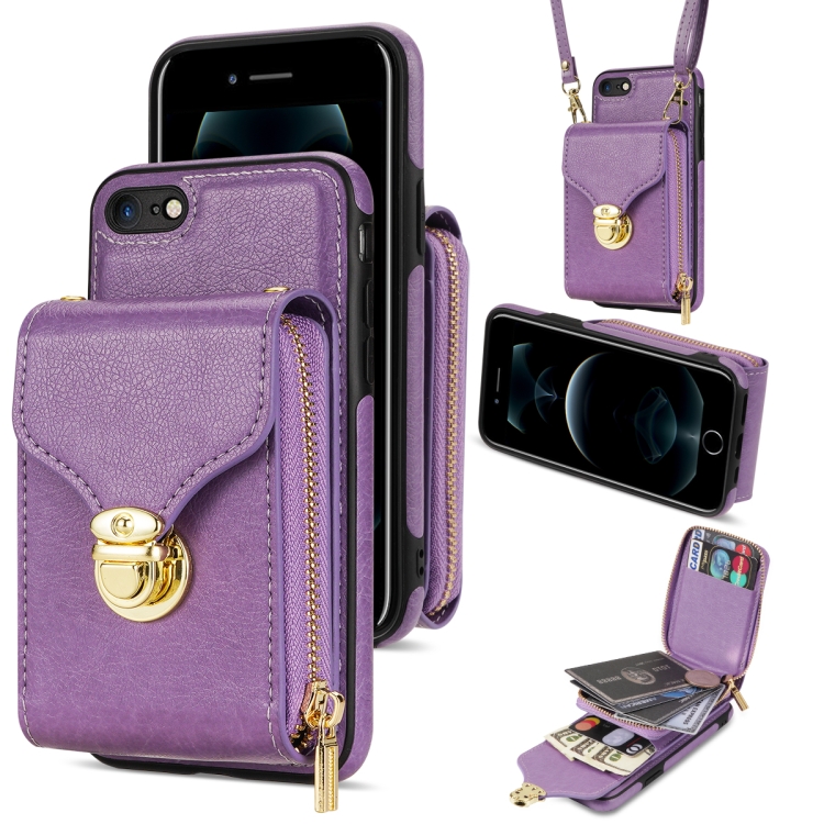 

For iPhone 6s / 6 Zipper Hardware Card Wallet Phone Case(Purple)