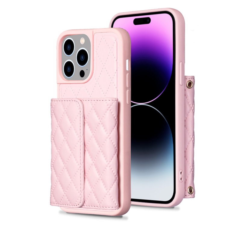 

For iPhone 14 Pro Max Horizontal Wallet Rhombic Leather Phone Case(Pink)
