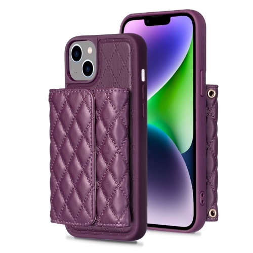 

For iPhone 13 Horizontal Wallet Rhombic Leather Phone Case(Dark Purple)