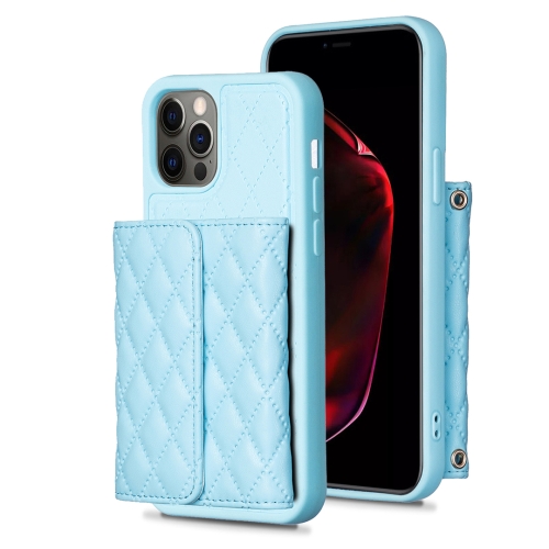 

For iPhone 12 / 12 Pro Horizontal Wallet Rhombic Leather Phone Case(Blue)