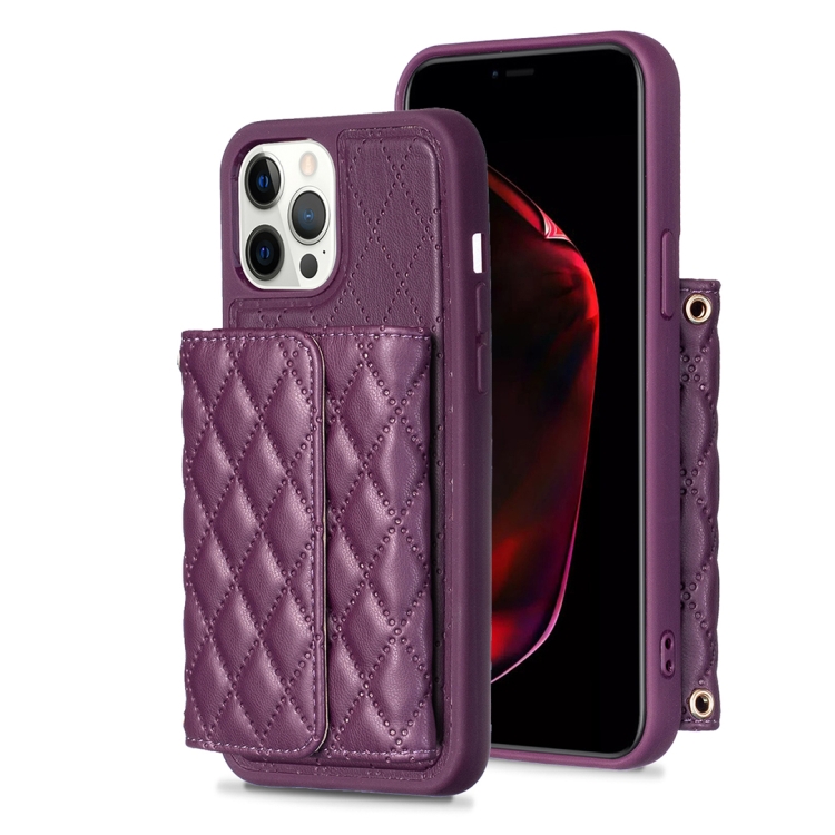 

For iPhone 12 Pro Max Horizontal Wallet Rhombic Leather Phone Case(Dark Purple)