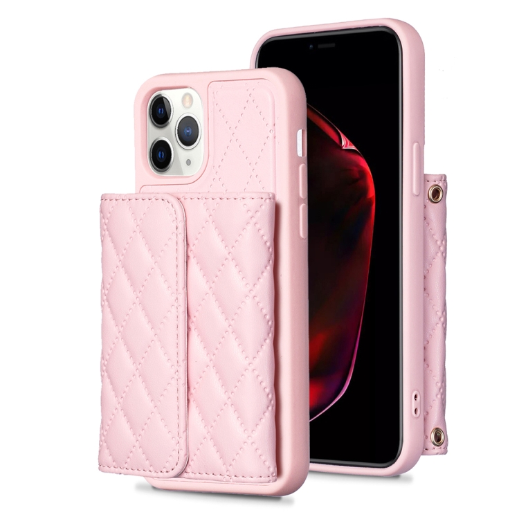 

For iPhone 11 Pro Horizontal Wallet Rhombic Leather Phone Case(Pink)