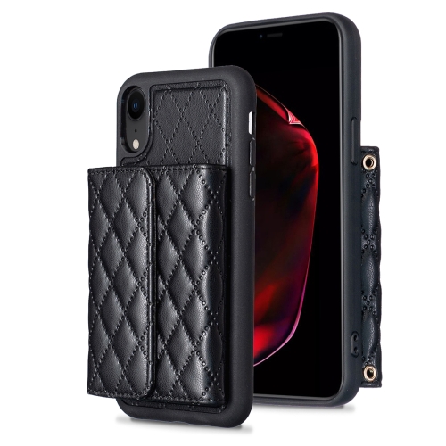 

For iPhone XR Horizontal Wallet Rhombic Leather Phone Case(Black)