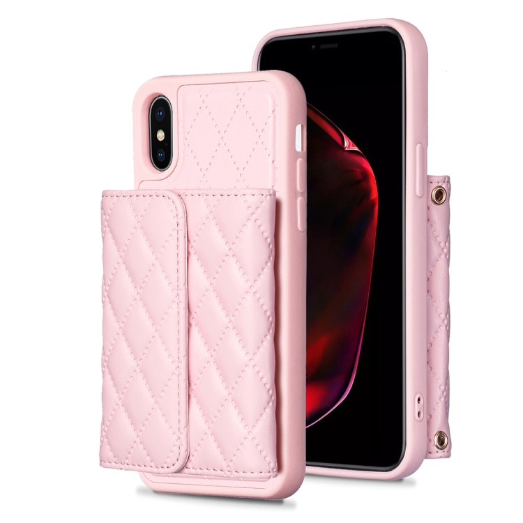 

For iPhone XS Max Horizontal Wallet Rhombic Leather Phone Case(Pink)