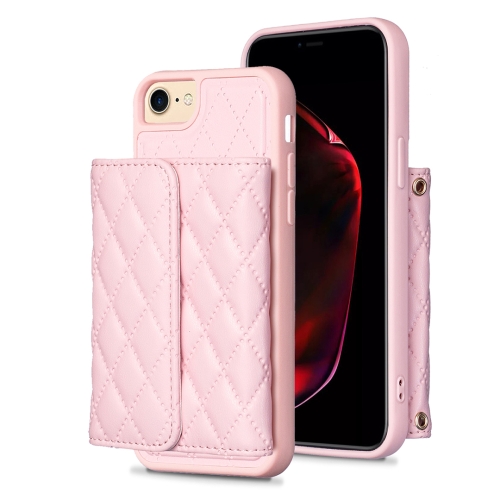 

For iPhone SE 2022 / SE 2020 / 7 / 8 Horizontal Wallet Rhombic Leather Phone Case(Pink)