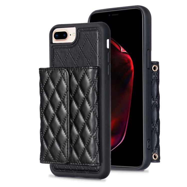 

For iPhone 7 Plus / 8 Plus Horizontal Wallet Rhombic Leather Phone Case(Black)