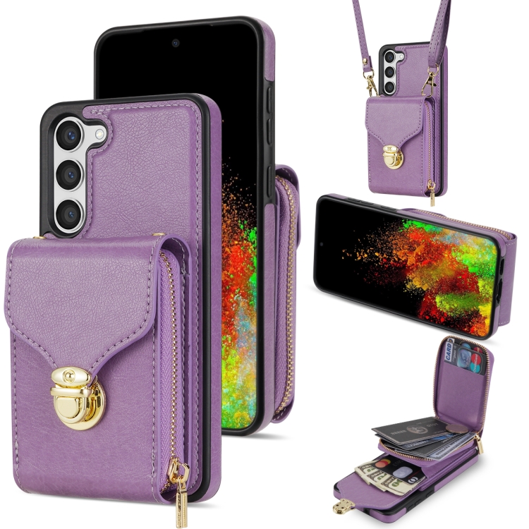 

For Samsung Galaxy S23+ 5G Zipper Hardware Card Wallet Phone Case(Purple)