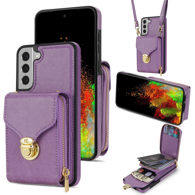 

For Samsung Galaxy S21 FE 5G Zipper Hardware Card Wallet Phone Case(Purple)
