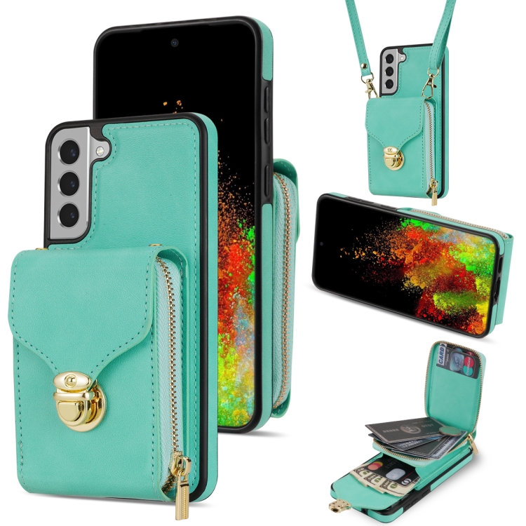 

For Samsung Galaxy S21+ 5G Zipper Hardware Card Wallet Phone Case(Mint Green)