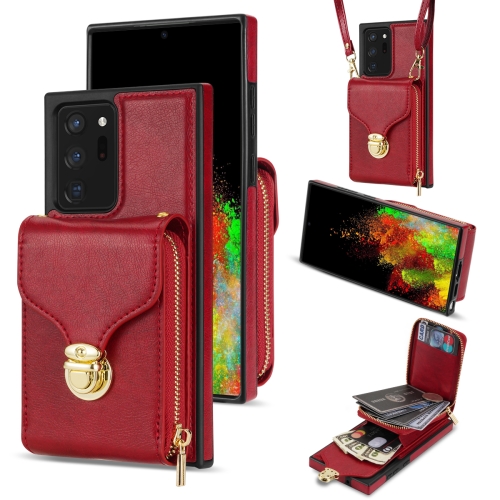 

For Samsung Galaxy Note20 Ultra Zipper Hardware Card Wallet Phone Case(Red)