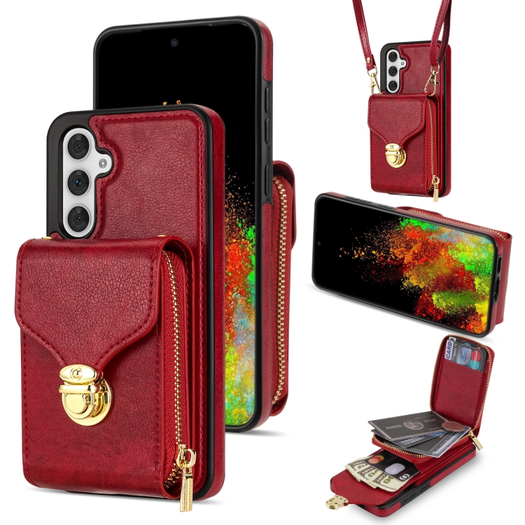 

For Samsung Galaxy A14 5G / 4G Zipper Hardware Card Wallet Phone Case(Red)