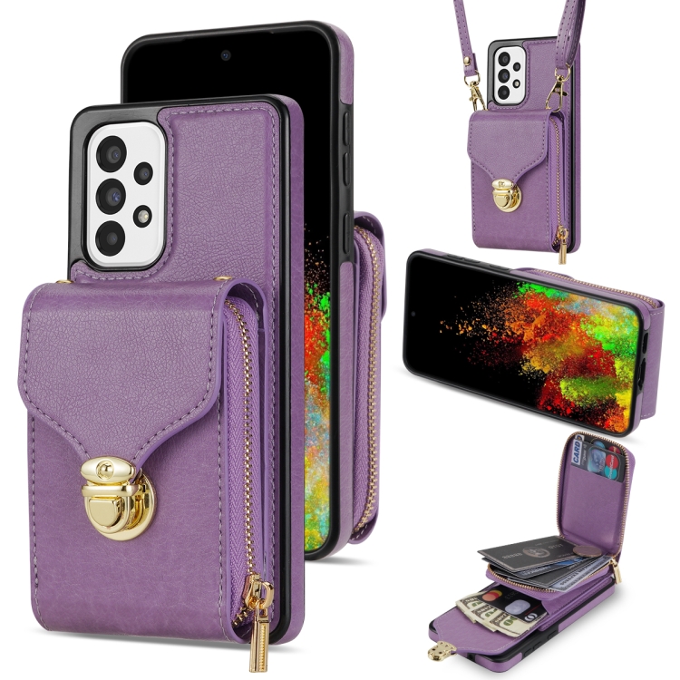 

For Samsung Galaxy A53 5G Zipper Hardware Card Wallet Phone Case(Purple)