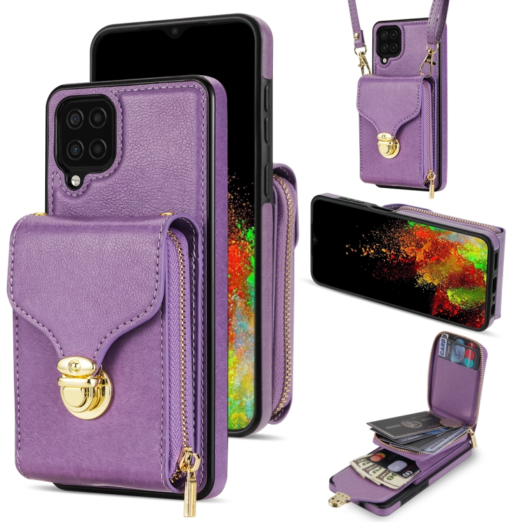 

For Samsung Galaxy A12 5G Zipper Hardware Card Wallet Phone Case(Purple)