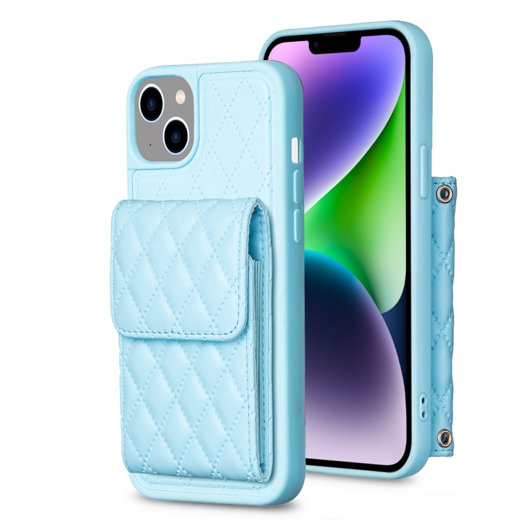 

For iPhone 14 Plus Vertical Wallet Rhombic Leather Phone Case(Blue)