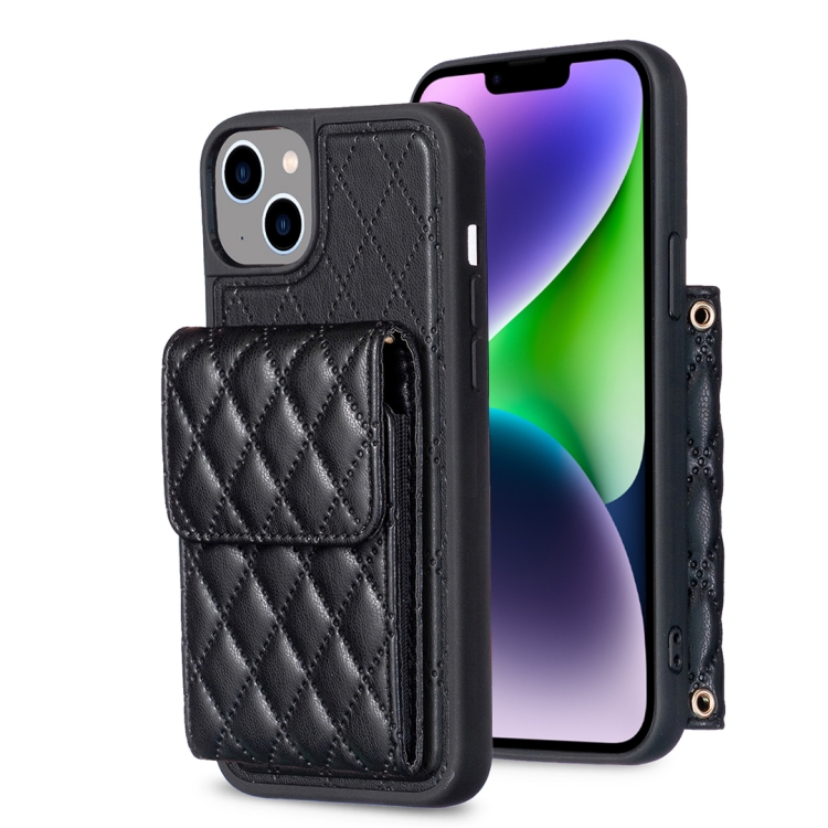 

For iPhone 13 Vertical Wallet Rhombic Leather Phone Case(Black)