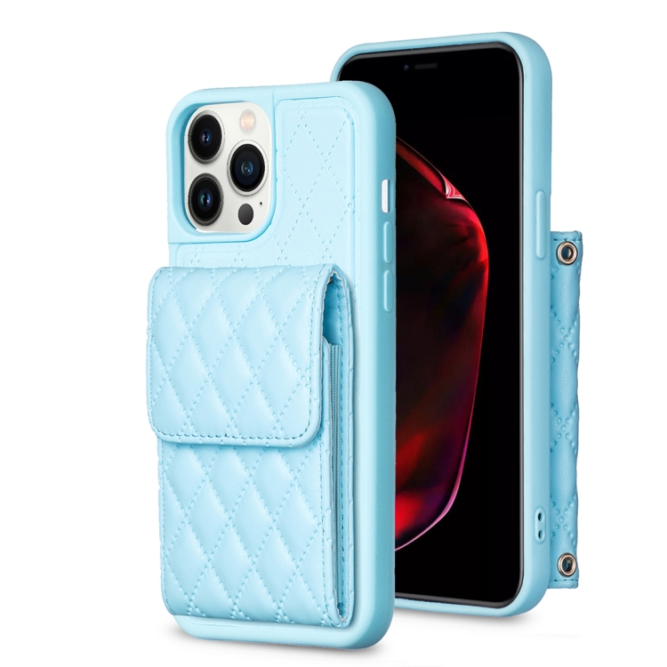 

For iPhone 13 Pro Max Vertical Wallet Rhombic Leather Phone Case(Blue)
