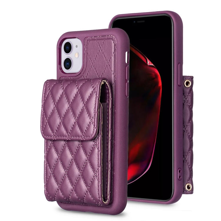 

For iPhone 11 Vertical Wallet Rhombic Leather Phone Case(Dark Purple)