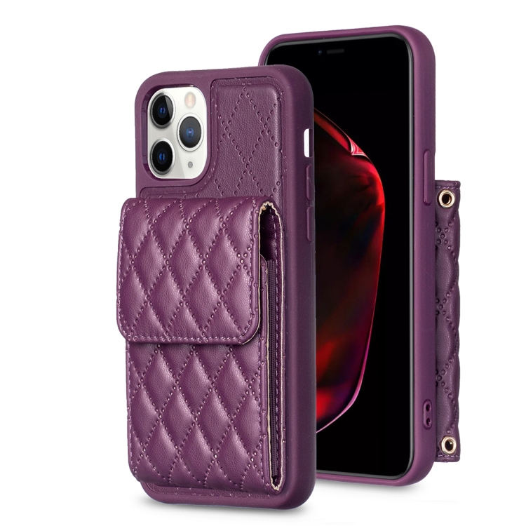 

For iPhone 11 Pro Vertical Wallet Rhombic Leather Phone Case(Dark Purple)