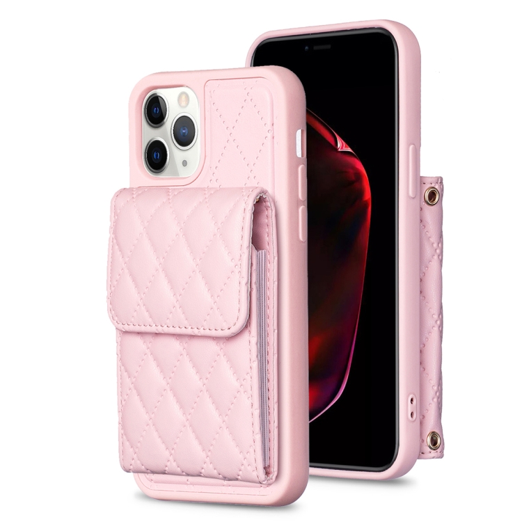 

For iPhone 11 Pro Max Vertical Wallet Rhombic Leather Phone Case(Pink)