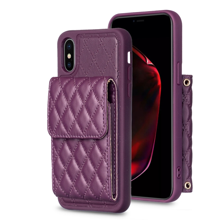 

For iPhone X / XS Vertical Wallet Rhombic Leather Phone Case(Dark Purple)