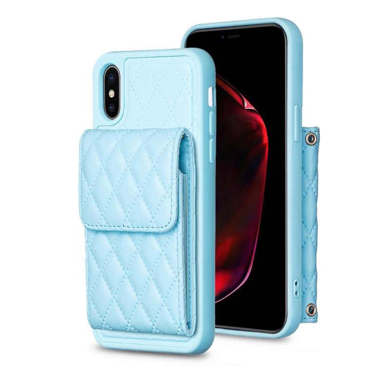 

For iPhone XS Max Vertical Wallet Rhombic Leather Phone Case(Blue)