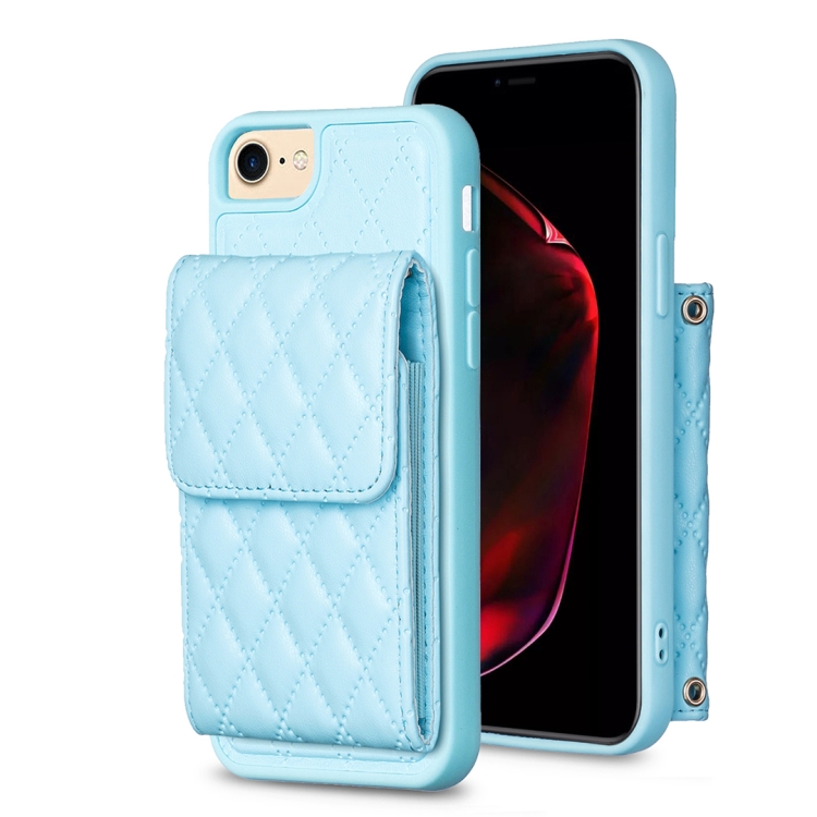 

For iPhone SE 2022 / SE 2020 / 7 / 8 Vertical Wallet Rhombic Leather Phone Case(Blue)