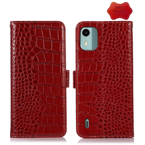 

For Nokia C12 4G Crocodile Top Layer Cowhide Leather Phone Case(Red)