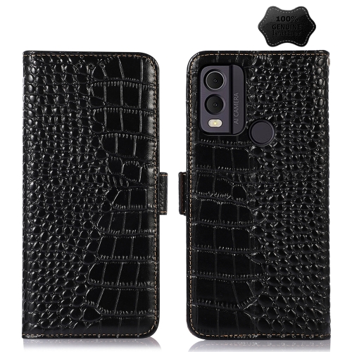 

For Nokia C22 4G Crocodile Top Layer Cowhide Leather Phone Case(Black)