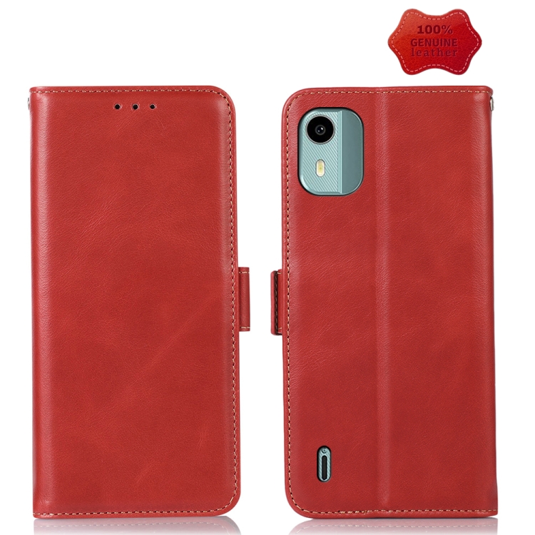 

For Nokia C12 4G Crazy Horse Top Layer Cowhide Leather Phone Case(Red)